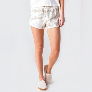 Z supply SADIE SPIRAL TIE-DYE comfy 100% cotton pull on beige lounge shorts L